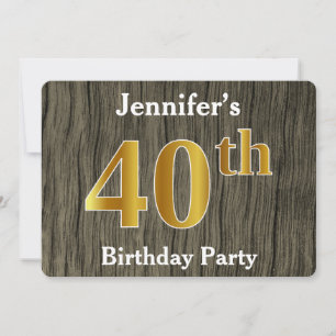 Rustikal, Imitate Gold 40. Geburtstag Party; Indiv Einladung