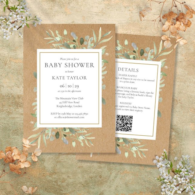 Rustikal in einer Babydusche Sprinkle Grün Einladung (Rustic All In One Baby Shower Sprinkle Greenery Invitation)