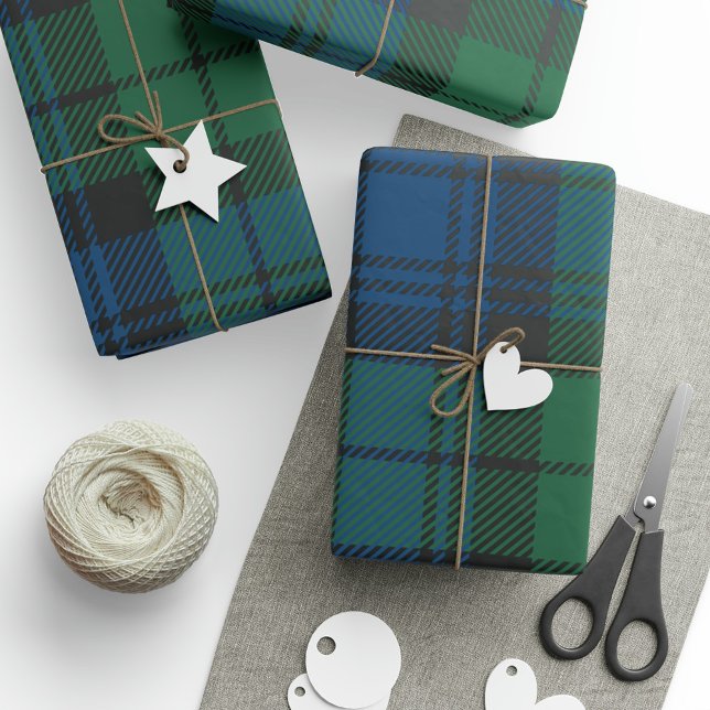Rustikal Kariert Elegante Campbell Geschenkpapier (Rustic Green Blue Clan Campbell Plaid Tartan Wrapping Paper)