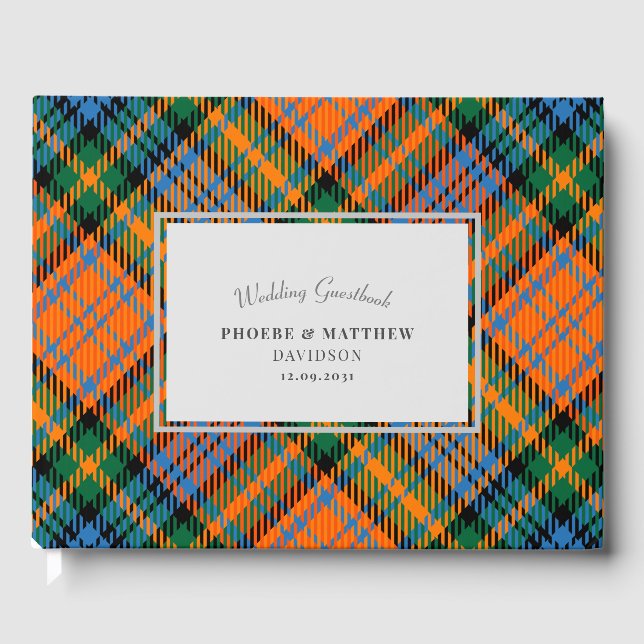 Rustikal Kariert Murray Orange Green Tartan Gästebuch (Vorderseite)