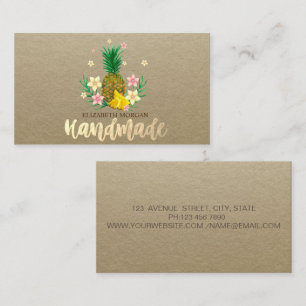 Rustikal, Kraft, Ananas Blumen handmade  Visitenkarte