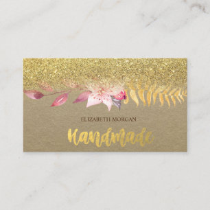 Rustikal, Kraft, Wasserfarben-Blume, Glitter Ombre Visitenkarte