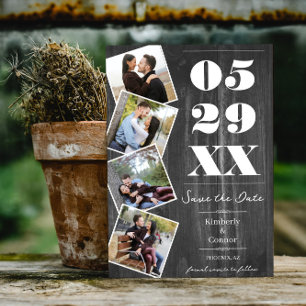 Rustikal kühl Vier Foto Save the Date Grau