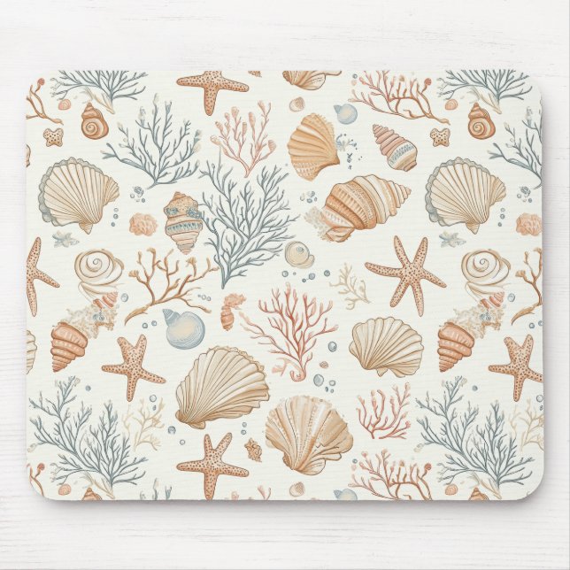 Rustikal-Küstendesign - Muscheln, Seesterne, Riff  Mousepad (Vorne)