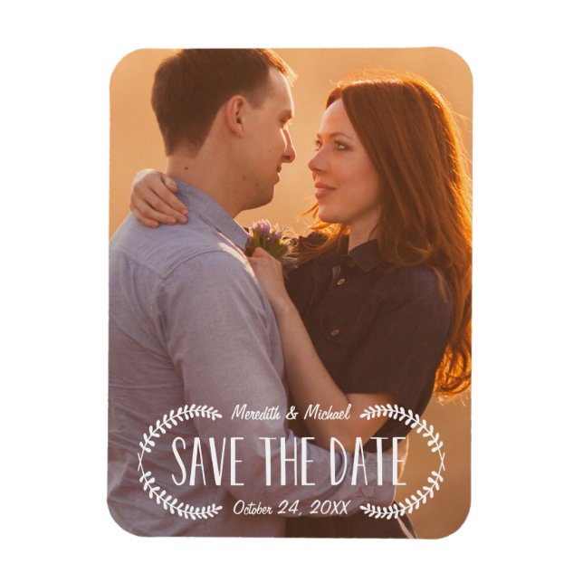 Rustikal Laurel | FOTO SAVE THE DATE Magnet (Vertikal)