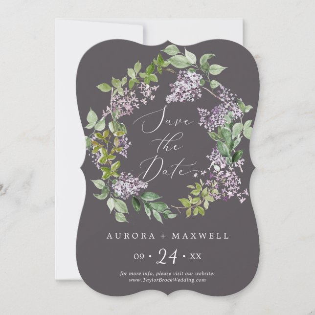 Rustikal Lilac | Graue Hochzeit Save The Date (Vorderseite)