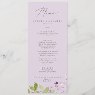 Rustikal Lilac   Lavender Wedding Dinner Menu Menükarte