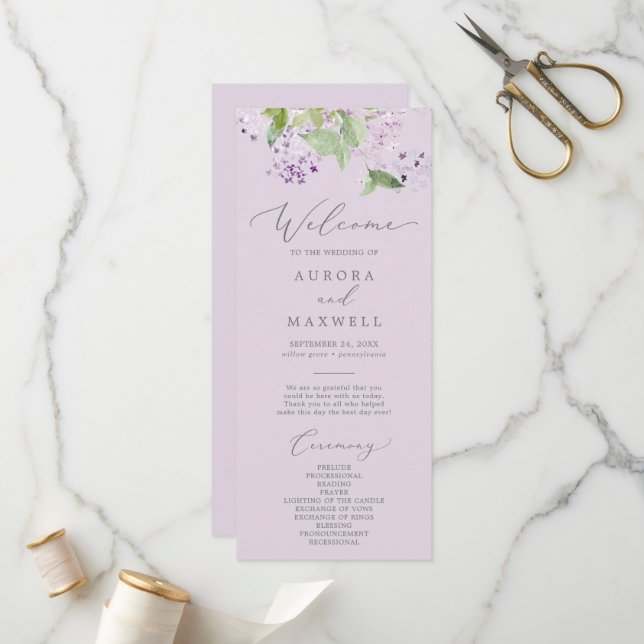 Rustikal Lilac | Lavender Wedding Program Programm (Vorderseite/Rückseite Beispiel)