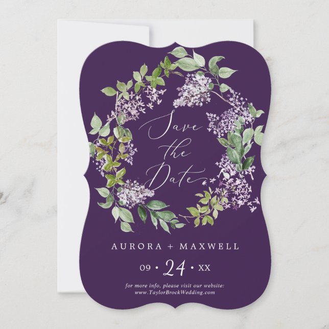 Rustikal Lilac | Lila Hochzeit Save The Date (Vorderseite)
