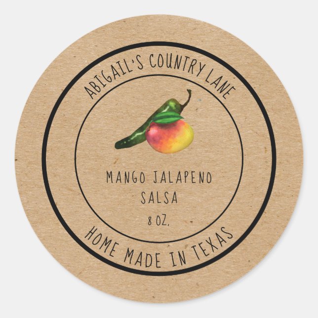 Rustikal Made in Texas Mango Jalapeno Salsa Label Runder Aufkleber (Vorderseite)