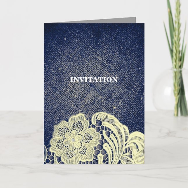 Rustikal marineblaue Hochzeit Einladung (Vorderseite)