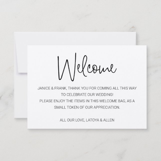 Rustikal mit Namen Begrüßungsgeschenkkorb (Vorderseite)