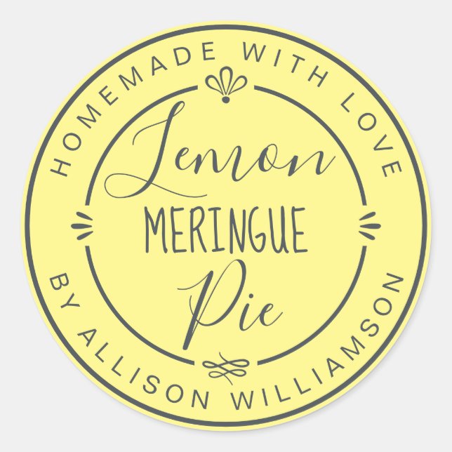 Rustikal Moderne hausgemachte Lemon Meringue Pie Y Runder Aufkleber (Vorderseite)