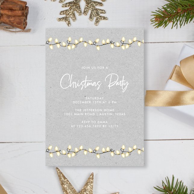 Rustikal Modernes, elegantes Weihnachtslicht Party Einladung (Personalized Rustic Modern Elegant Christmas Lights Party Invitation Template)