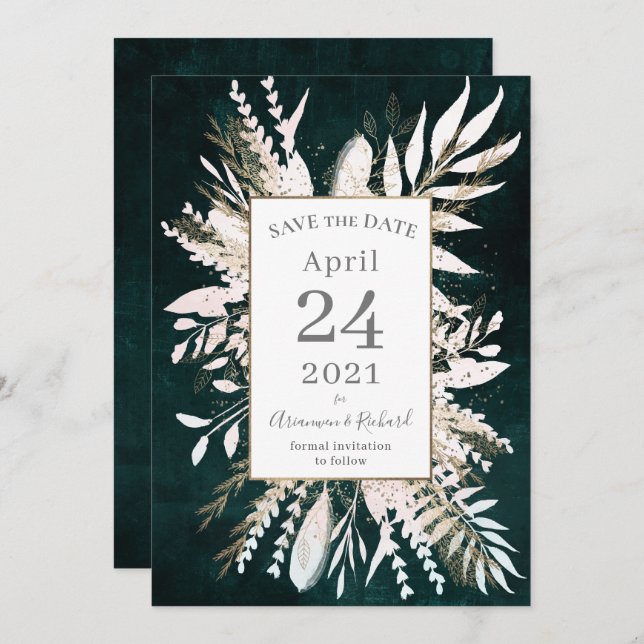 Rustikal moody Green Botanicals Save the Date Einladung (Vorne/Hinten)