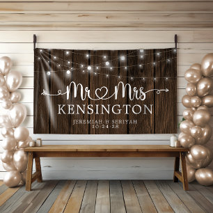 Rustikal Mr. Heart String Lights Wood Wedding Banner