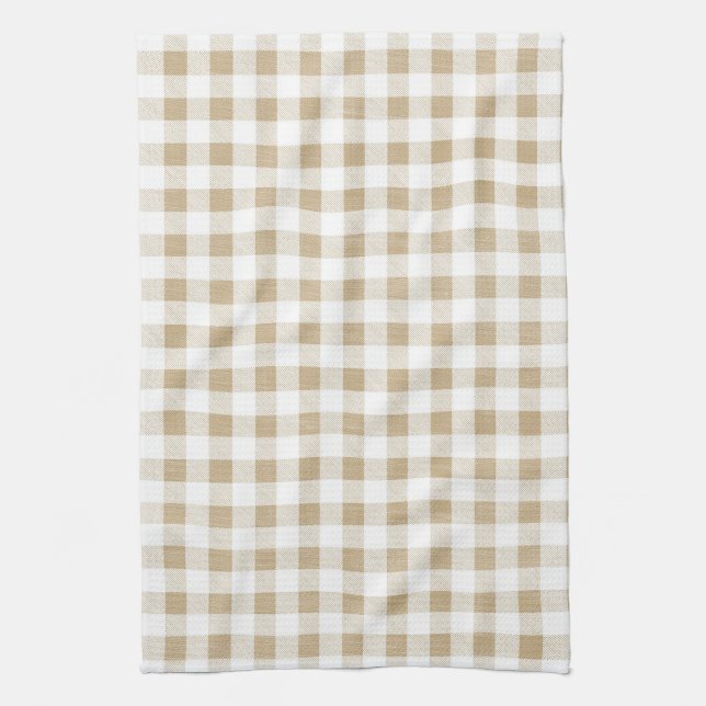 Rustikal neutral Beige Gingham Buffalo Kariert Geschirrtuch (Vertikal)