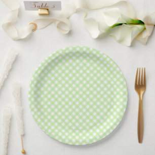 Rustikal, Pastel Green Gingham Pattern Pappteller