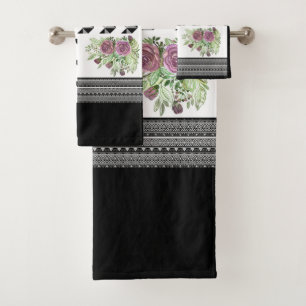 Rustikal, Patchwork, Rose, geometrisch, Patchwork, Badhandtuch Set