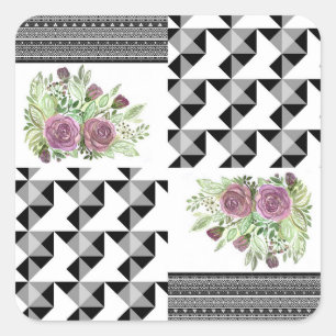 Rustikal, Patchwork, Rose Quadratischer Aufkleber