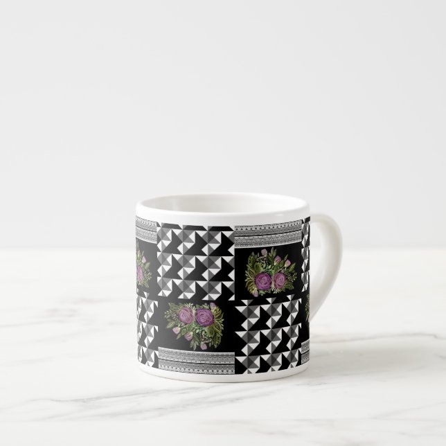 Rustikal, Patchwork, Rosen Espressotasse (Vorderseite Rechts)