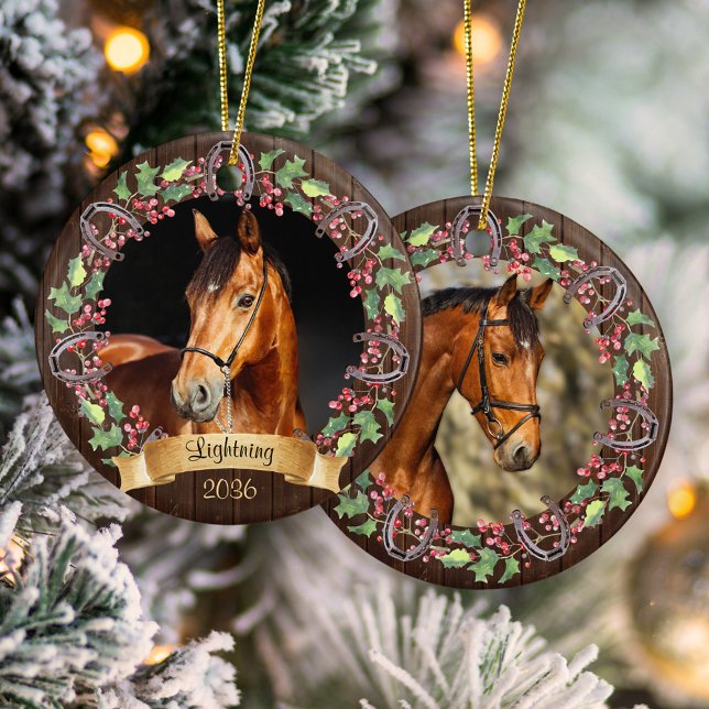 Rustikal Personalisiert 2 Foto Weihnachten Keramik Ornament (Von Creator hochgeladen)