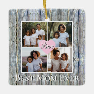 Rustikal Personalisiert 4 Foto Beste Mama je Keramikornament