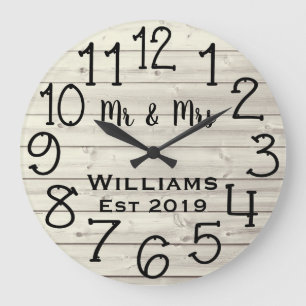 Rustikal Personalisiertes Graues Abgenutztes Holz  Große Wanduhr