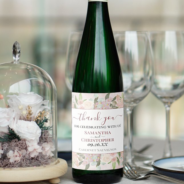 Rustikal Pink Aquarell Floral Vielen Dank für Ihre Weinetikett (Von Creator hochgeladen)