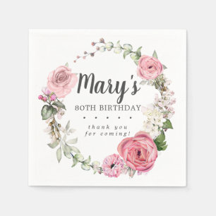 Rustikal Pink Floral 80. Geburtstagsparty Serviette