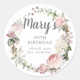 Rustikal Pink Floral 90. Geburtstag Vielen Dank Runder Aufkleber