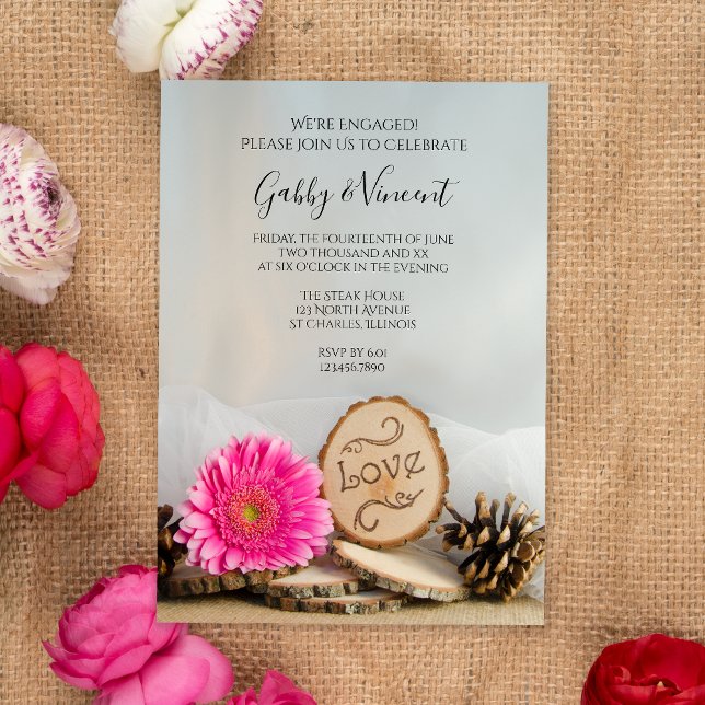 Rustikal Pink Gerber Daisy Woodland Engagement Par Einladung (Von Creator hochgeladen)