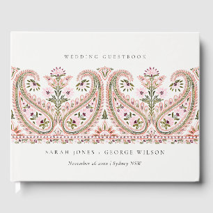 Rustikal Pink Green Floral Paisley Motif Wedding Gästebuch