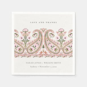 Rustikal Pink Green Floral Paisley Motif Wedding Serviette