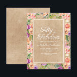 Rustikal Pink Lila florale Kraft 50. Geburtstag Einladung<br><div class="desc">Rosa und lila botanische boho-Stil Aquarellblüte auf rustikal braunes Kraftpapier Design 50 und Fabulous / 50. Geburtstagsfeier Einladung.</div>