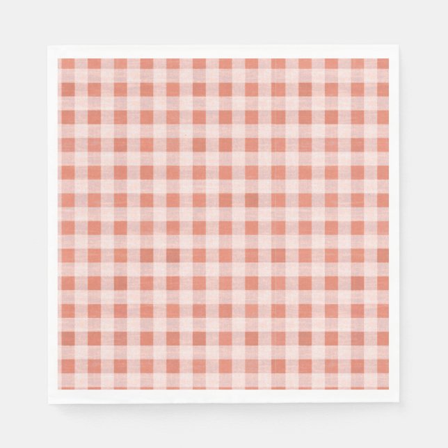 Rustikal Pink Peach Gingham Pattern Papier Napkins Serviette (Vorderseite)