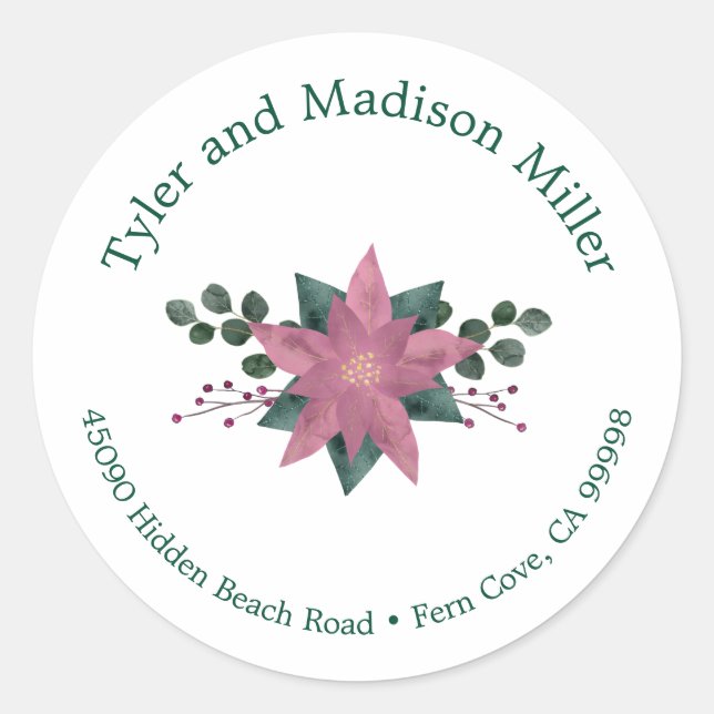 Rustikal Pink Poinsettia Bloom Holiday Umschlag Au Runder Aufkleber (Vorderseite)