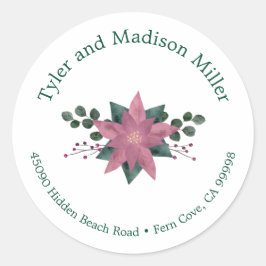 Rustikal Pink Poinsettia Bloom Holiday Umschlag Au Runder Aufkleber