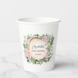 Rustikal Pink Roses Greenery Baby Girl Duschfavori Pappbecher