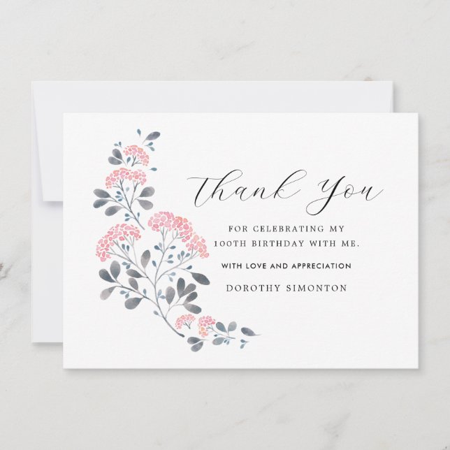 Rustikal Pink Wildblume 100. Geburtstag Vielen Dan (Vorderseite)