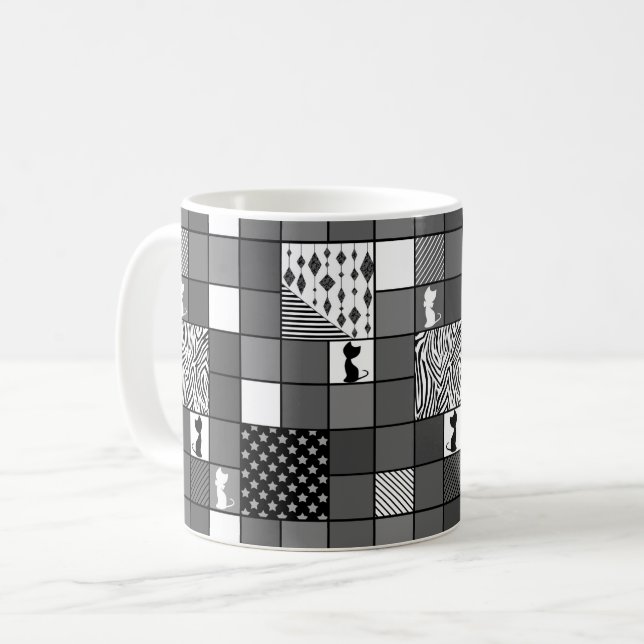 Rustikal, populär, schwarz und weiß, Patchwork, Si Kaffeetasse (Vorderseite Links)