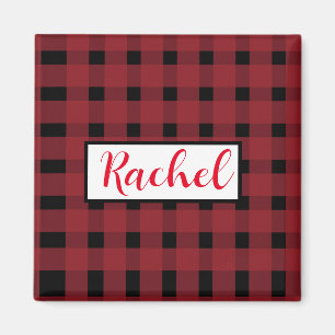 Rustikal Red Black Gingham Personalisiert Magnet