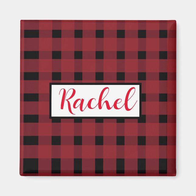Rustikal Red Black Gingham Personalisiert Magnet (Vorne)