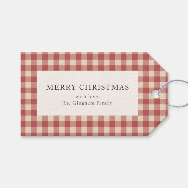 Rustikal Red Gingham Moderne Weihnachten Geschenkanhänger (Vorderseite (Horizontal))