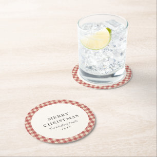 Rustikal Red Gingham Moderne Weihnachten Runder Pappuntersetzer