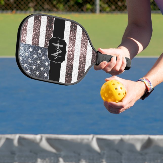 Rustikal Red White Blue Glitzern USA Flaggenmonogr Pickleball Schläger (InSitu)