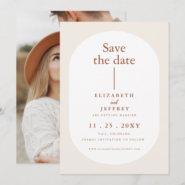 Rustikal Retro Boho Rust Terracotta Save the Date Ankündigung (Vorne/Hinten)