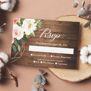 Rustikal Romantische Rosenfarbene Florale Hochzeit RSVP Karte