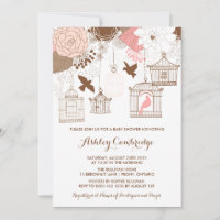 Rustikal rosa Birdcages Kinderdusche Einladung