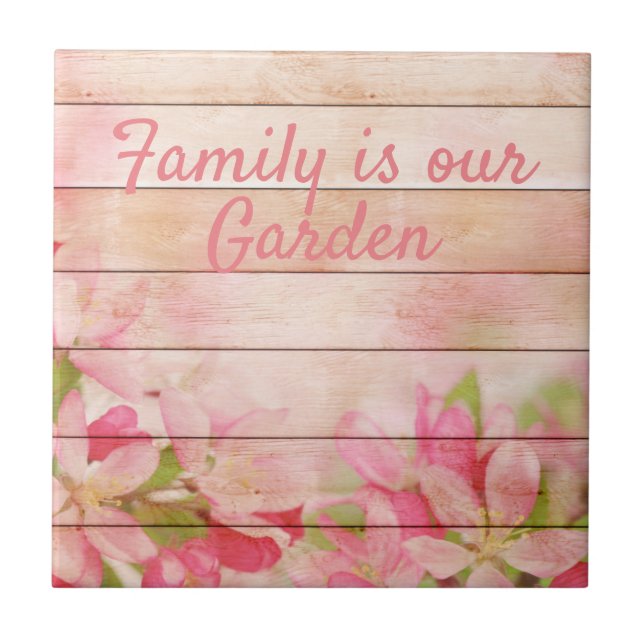 Rustikal rosa Blume auf Holz Fliese (Vorderseite)